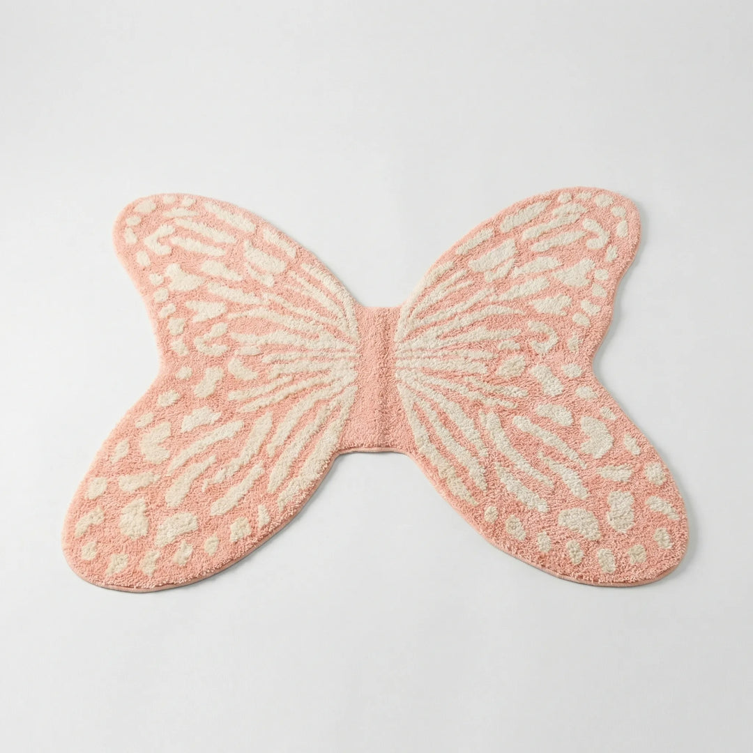 Flowique Whimsical Butterfly Area Rug. Decorative floor decor with wavy design for living room or bedroom.