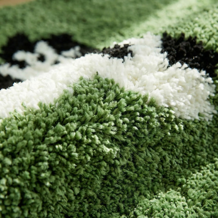 Plush kids' dairy cat runner rug, ideal for playroom. Soft, easy-care animal design with playful waves for bedrooms.