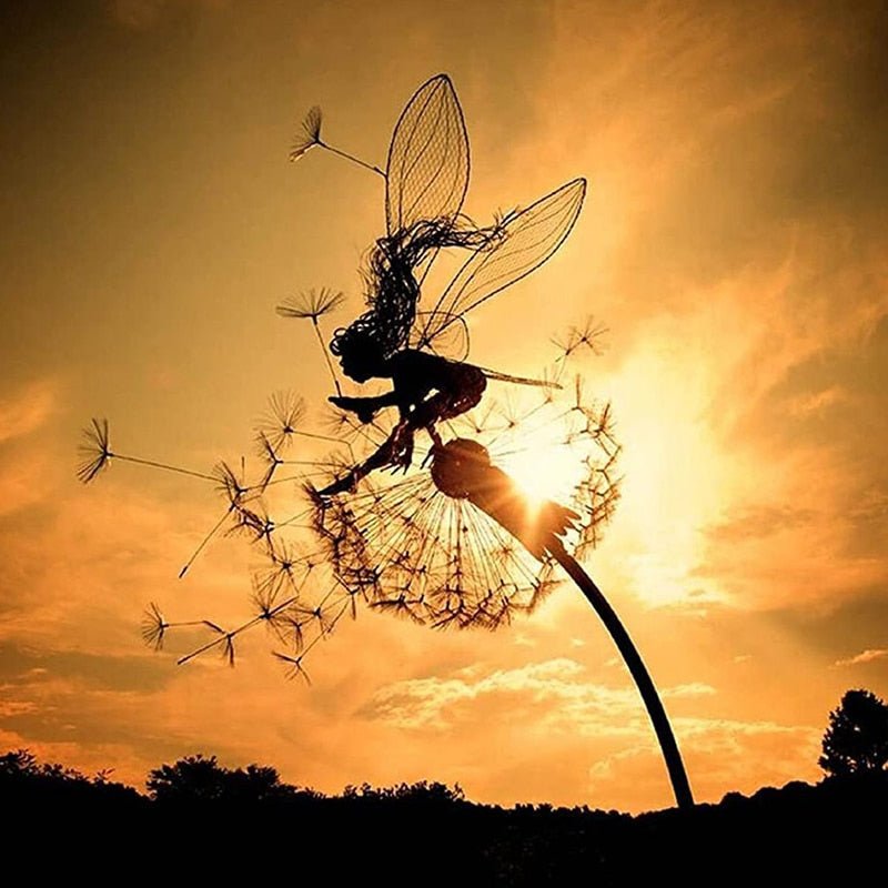 Whimsical dancing fairy steel statue, unique metal art outdoor gift for garden & patio decor.