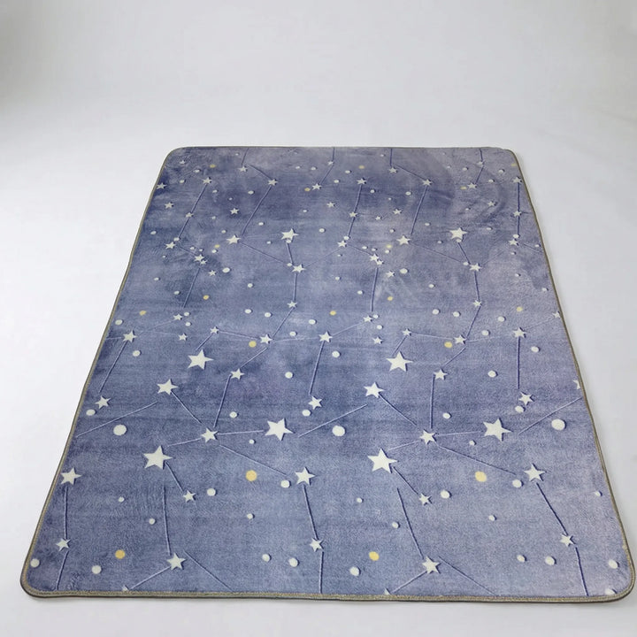 Whimsical celestial star pattern area rug, a pastel accent for cozy kids' room or living space.
