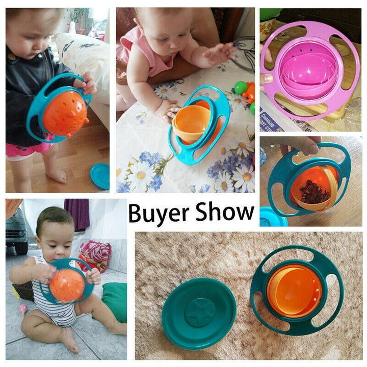 Detail of the inner rotating mechanism of a spill-proof gyro baby bowl, ensuring no spills during feeding.