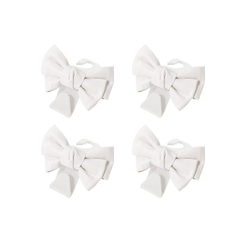 Vehicle organization accessory: white bowknot seat back hooks on a car headrest