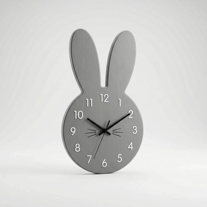 Scandinavian style white bunny wall clock, a charming decorative piece for a kids' bedroom or nursery decor.