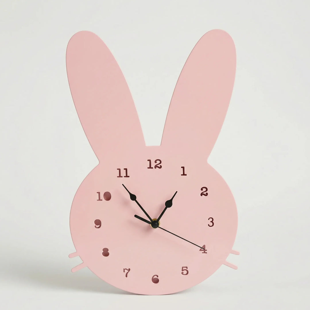 Charming white bunny wall clock, a silent decorative home accent for any kids' room, nursery, or playful space.