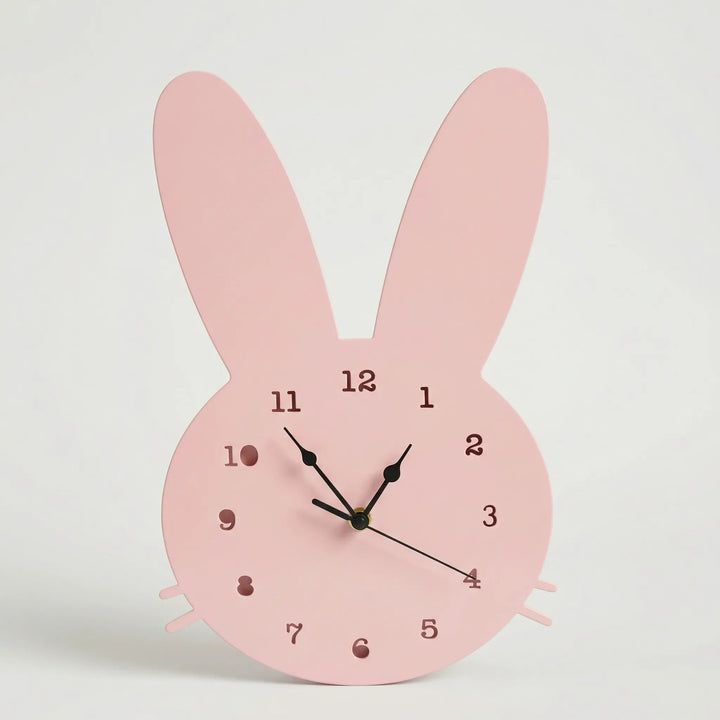 Charming white bunny wall clock, a silent decorative home accent for any kids' room, nursery, or playful space.