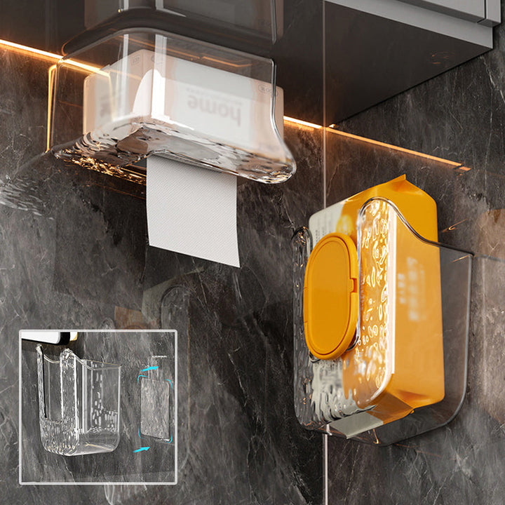 Side view of the no-drill kitchen wipes dispenser, showing its slim profile