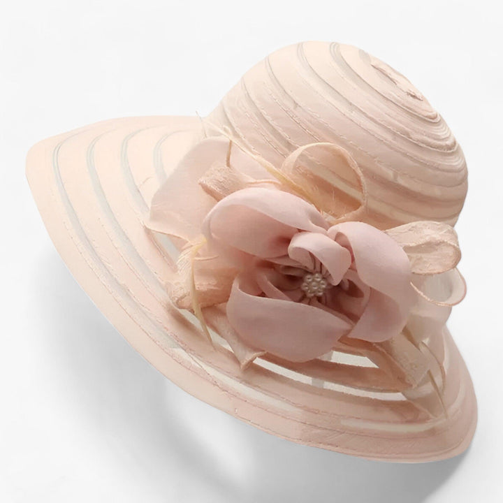 Women's formal white organza wide brim sun hat, perfect wedding hat or church accessory.