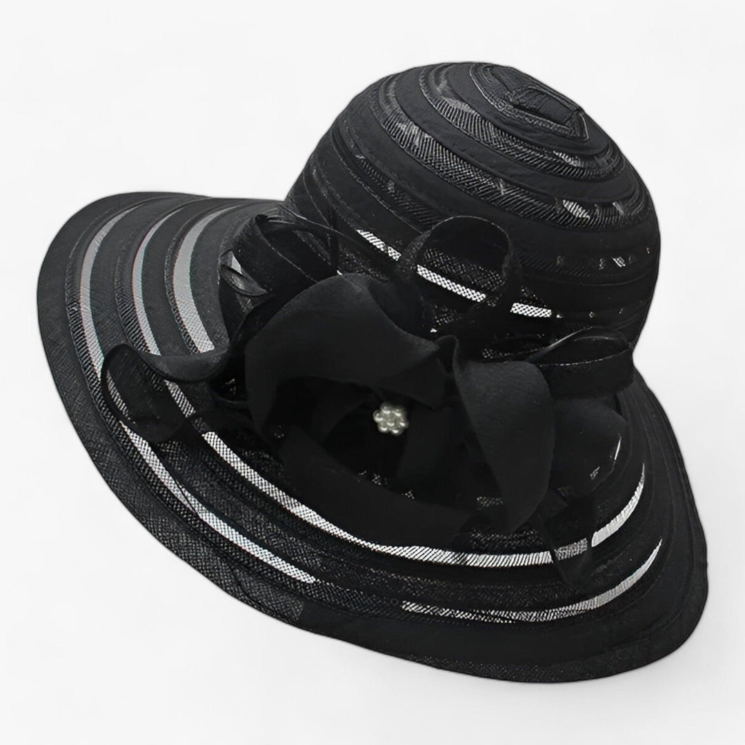 Elegant white wide brim organza sun hat for women, perfect for church & garden parties.