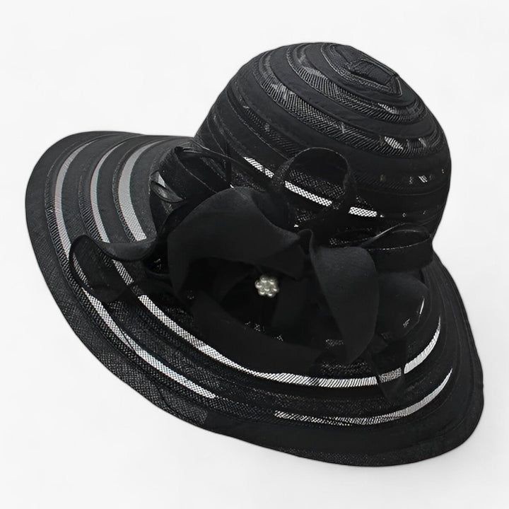 Elegant white wide brim organza sun hat for women, perfect for church & garden parties.
