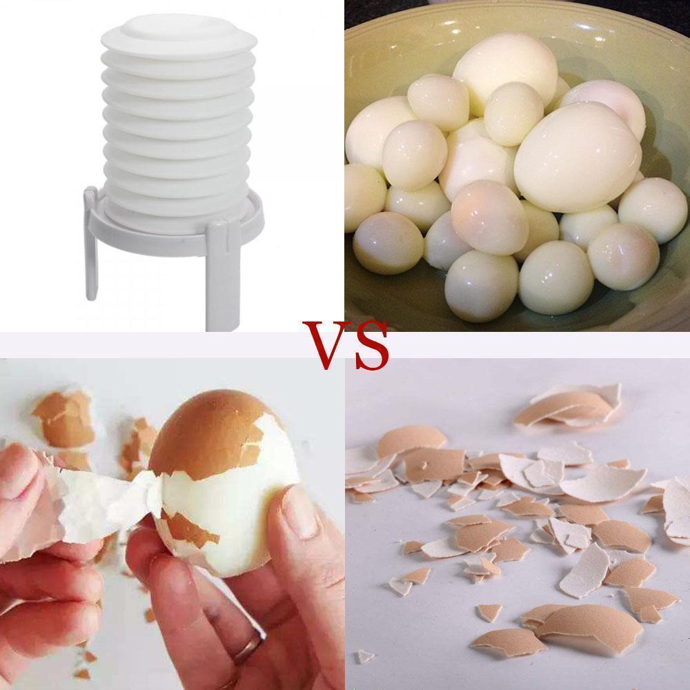 Kitchen gadget, effortless hard-boiled egg peeler, shown on a white background.