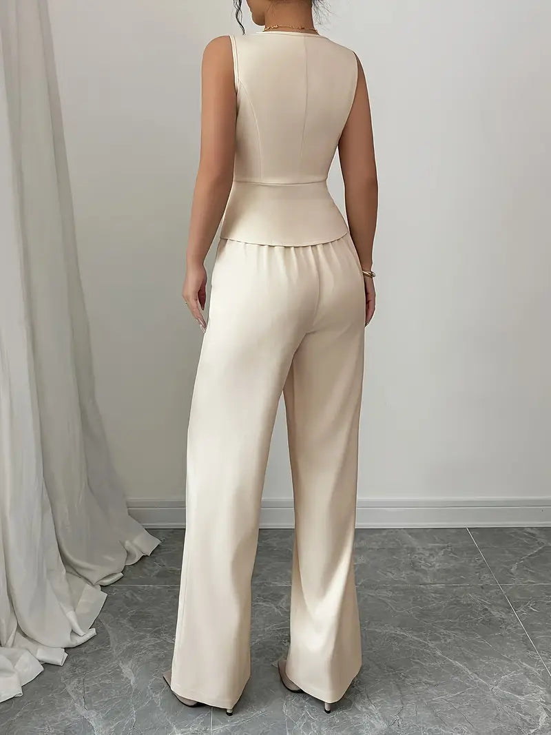 Casual and comfortable white wide-leg co-ord set for women, ideal for spring fashion.