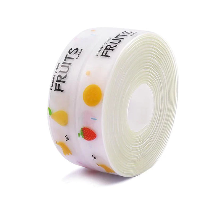 Detailed view of waterproof sealing strip texture and adhesive backing, ready for kitchen or bathroom