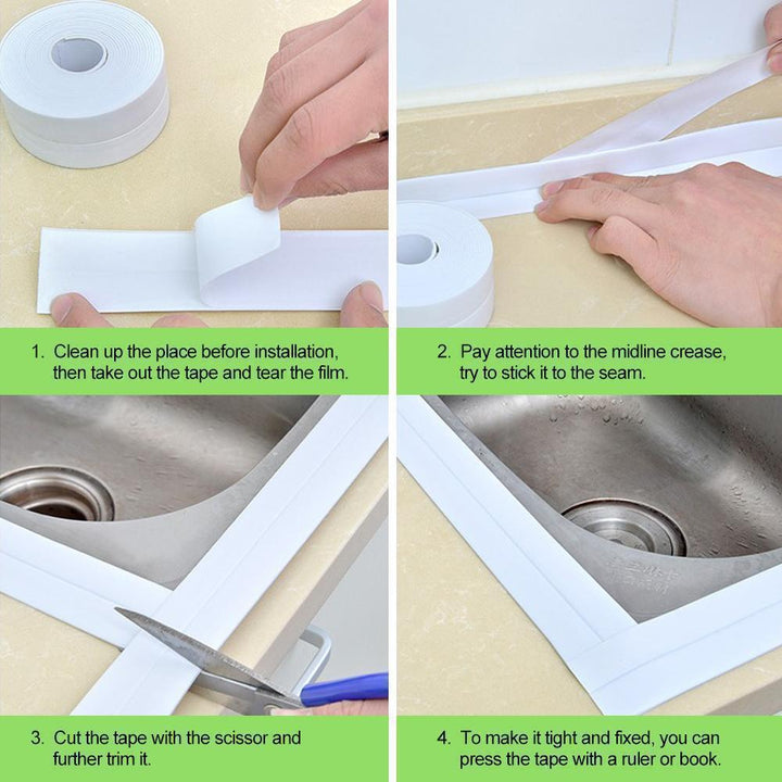 Close-up of flexible waterproof sealing strip, ideal for kitchen and bathroom gaps, easy to install