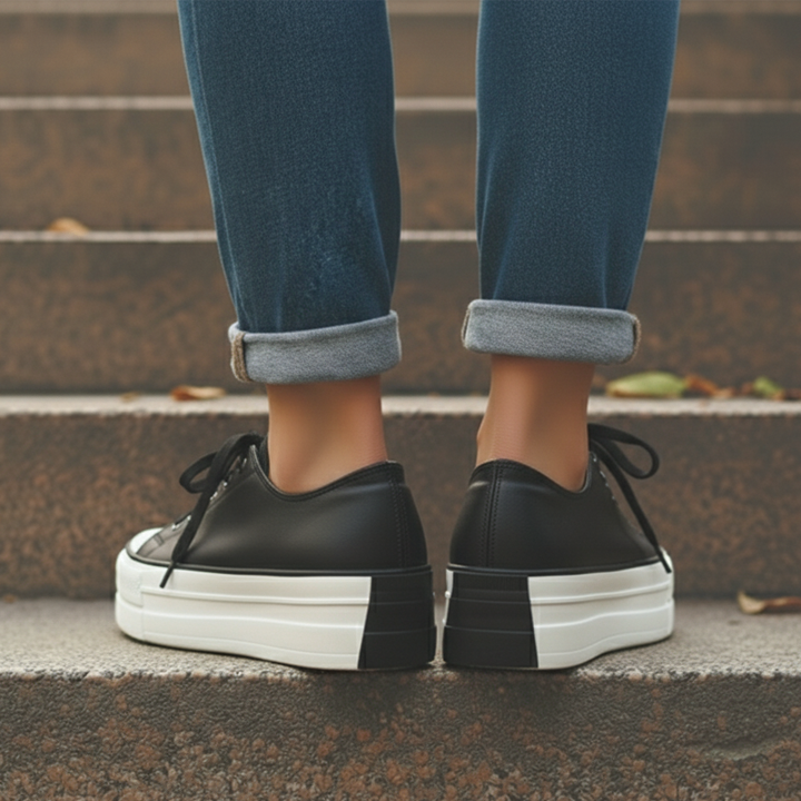 Modern women's chunky platform sneakers with a thick sole, ideal for a comfortable, fashion-forward look.