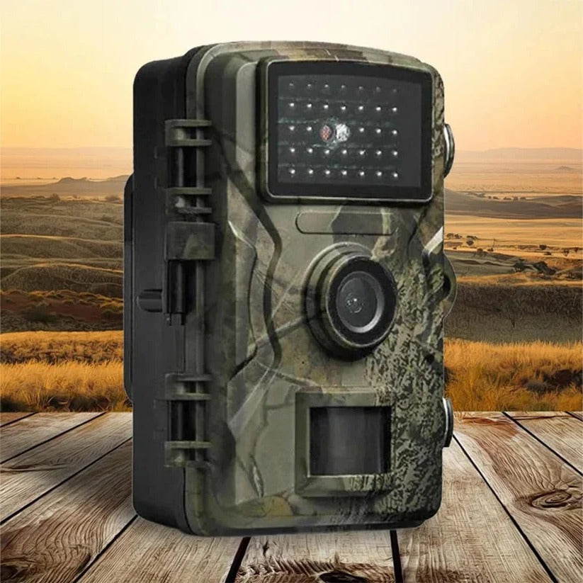 Wildlife camera with night vision for outdoor animal monitoring. Motion-activated trail camera, waterproof.