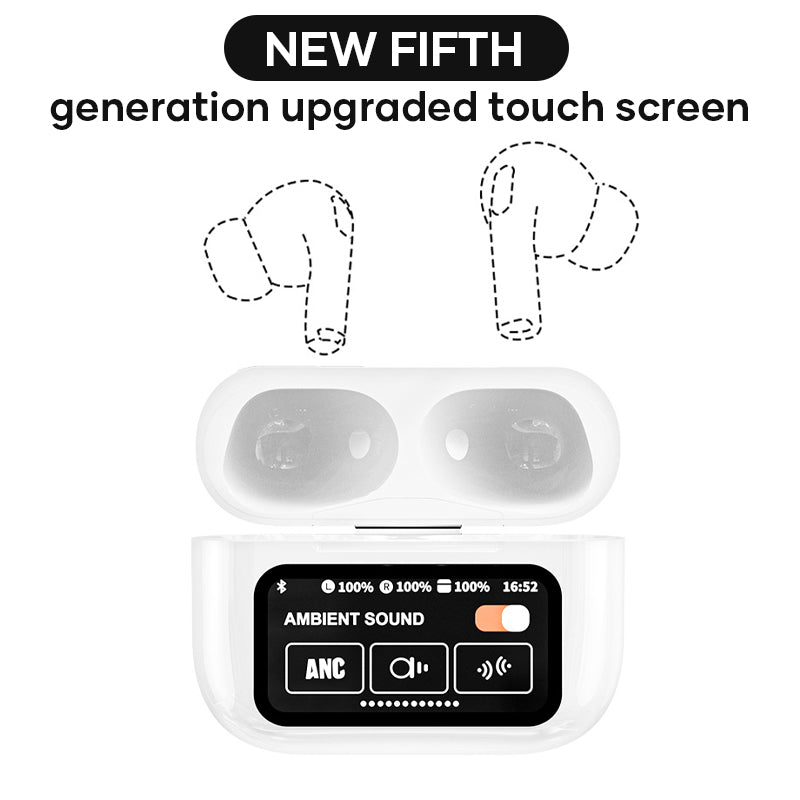Angled view of the ergonomic design of wireless earbuds, emphasizing comfort and stability.