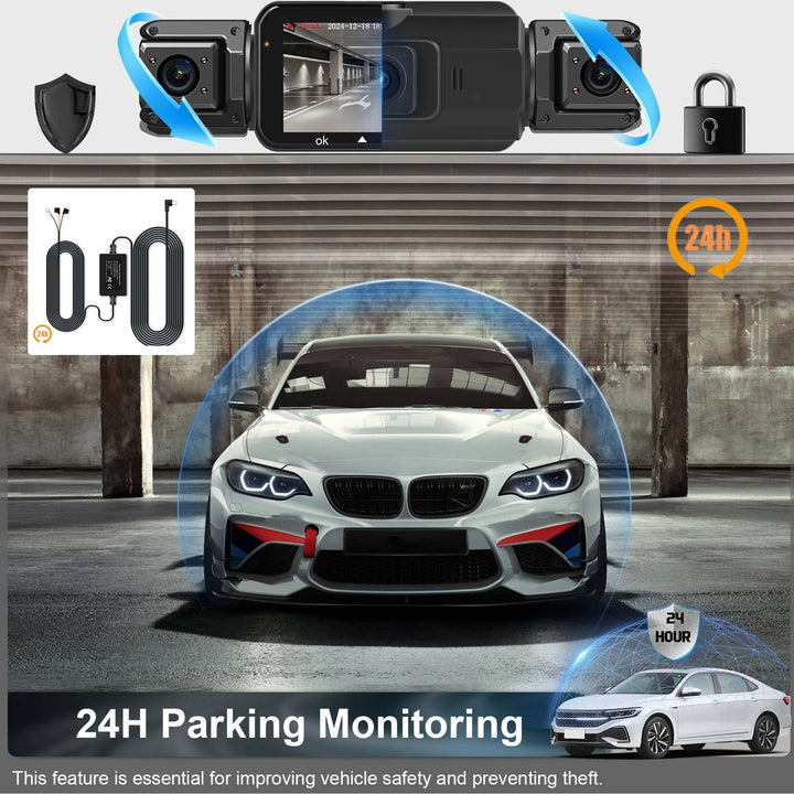 Crystal-clear HD wireless dashcam, front & rear night vision, parking monitor for ultimate car protection.
