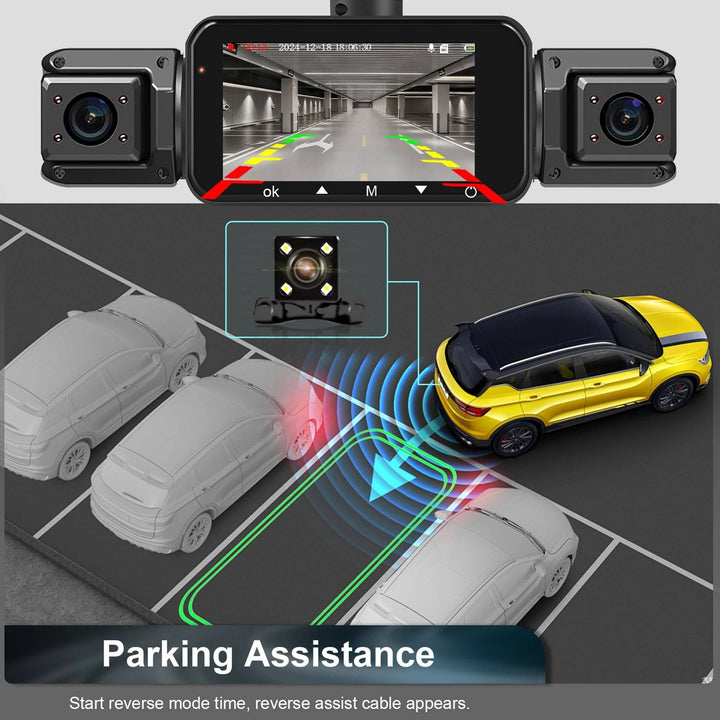 Wireless car dashcam for front & rear, with night vision, parking monitor & HD recording.