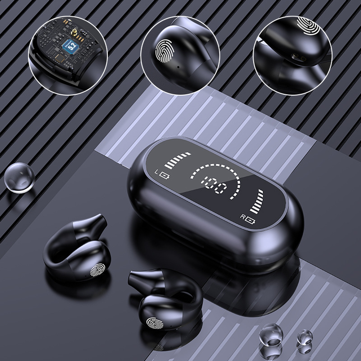 Detail of the ear clip mechanism on the bone conduction wireless headphones.