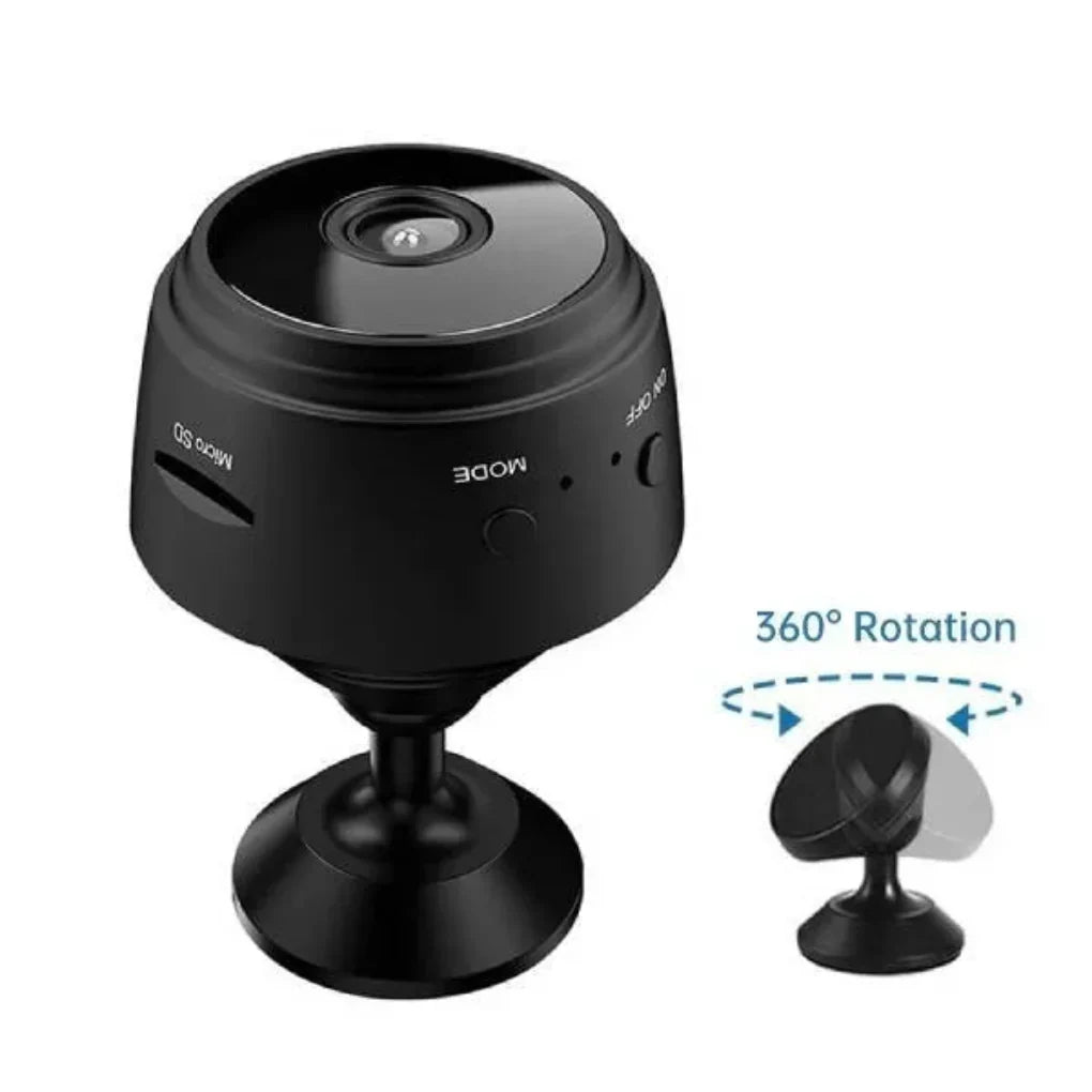 Mini wireless backup camera for trucks, RVs & trailers, 1080p HD, with night vision for dark conditions.