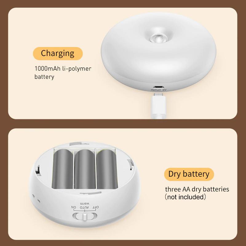 Rechargeable wireless LED night light, motion detection, easy-to-charge, versatile home lighting