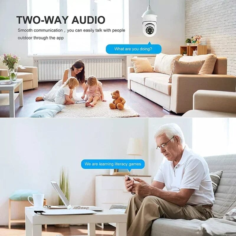 Compact light bulb camera, offering comprehensive 360-degree home security