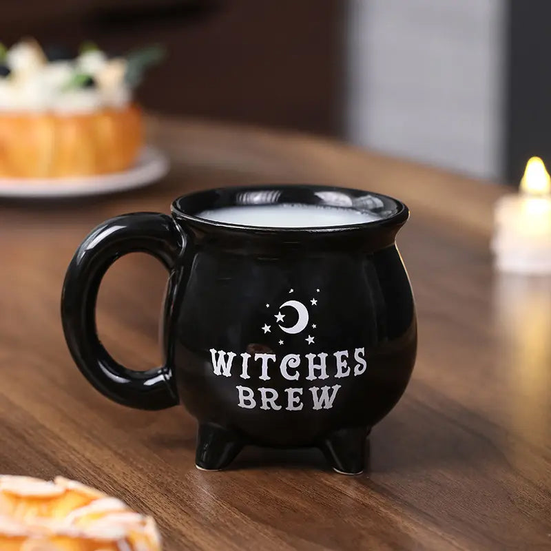 Close-up of a Witchy Cauldron Mug, showcasing intricate details & sturdy handle, a great Halloween gift