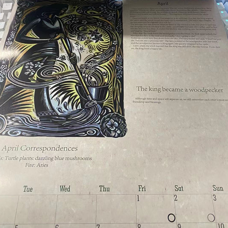 Magical 2023 wall calendar, Witchy Wisdom edition, with vibrant illustrations for home decoration.