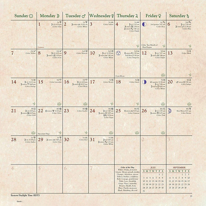 Detailed view of the 2023 Witchy Wisdom Wall Calendar, showcasing monthly mystical themes.