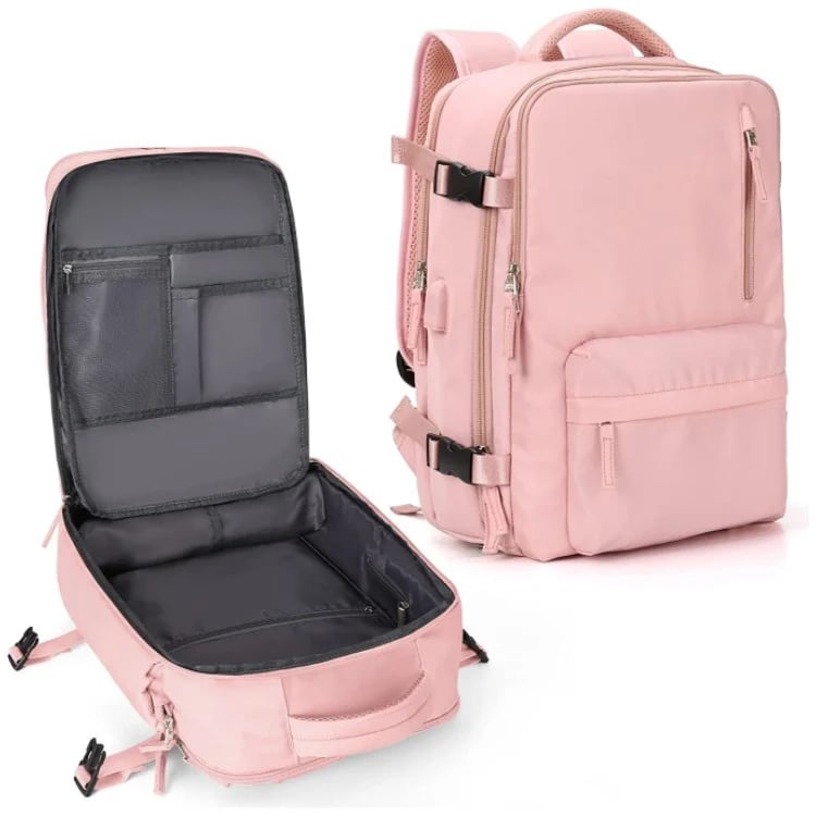 Comfortable 35L women's travel backpack, ergonomic design, anti-theft, & waterproof for long trips.