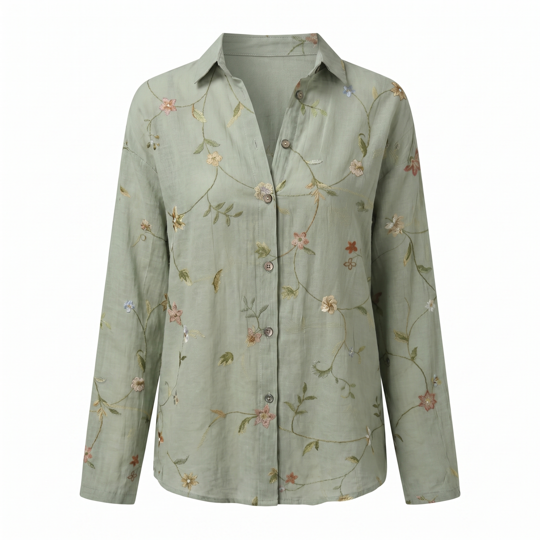 Spring fashion: Women's abstract print split-neck blouse, long sleeve, versatile & elegant for everyday.