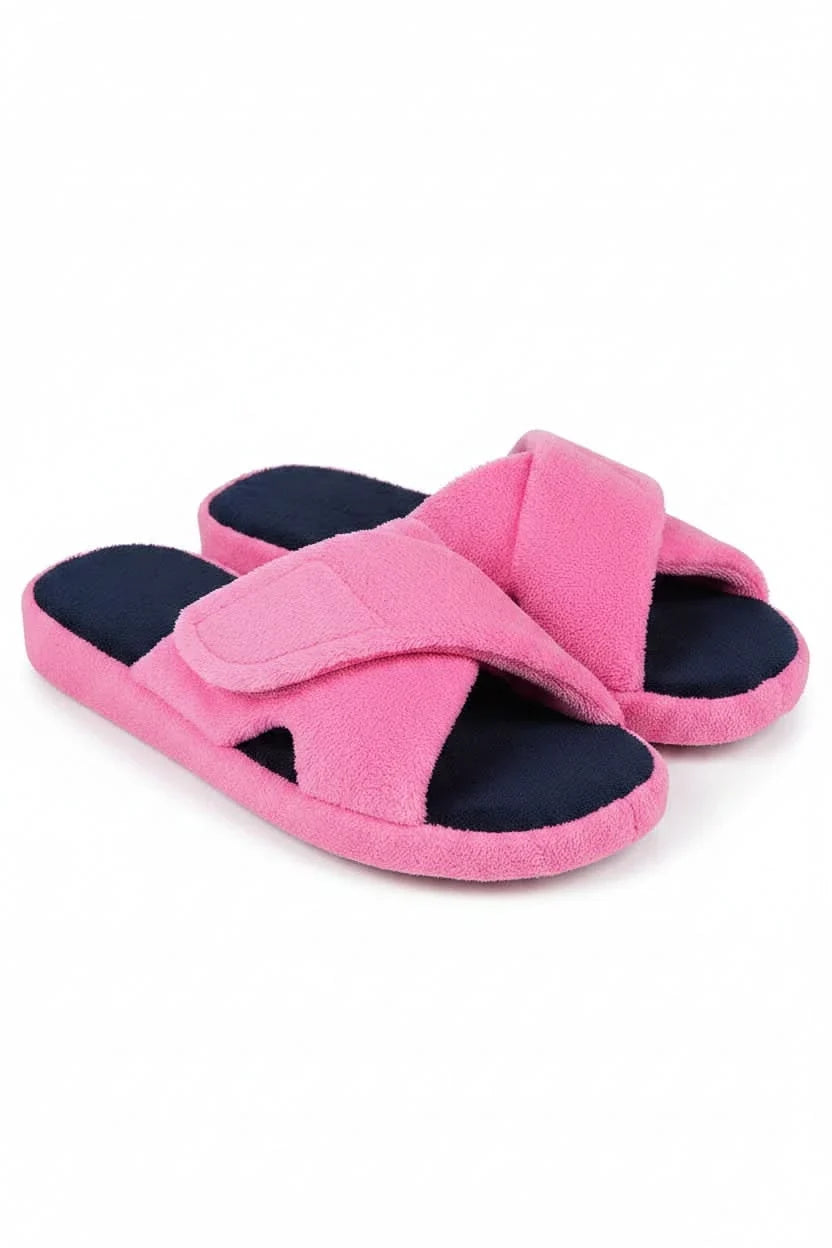 Pair of women's comfort slip-on house shoes, perfect for indoor wear.