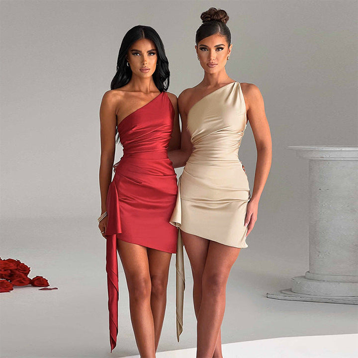 Women's alluring one-shoulder mini cocktail dress in a slim fit, perfect for parties & special occasions.