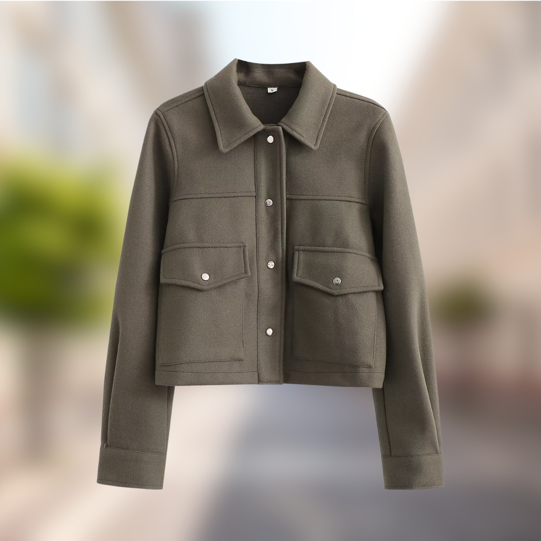 Women's Amara casual wool jacket for autumn. Stylish fall outerwear with buttons, perfect for everyday comfortable wear.