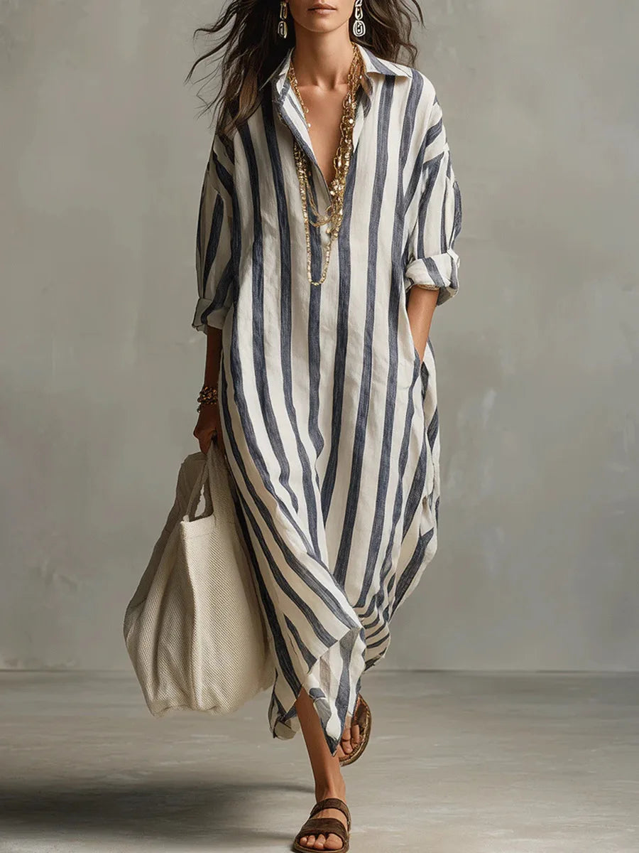 Women's Amaris striped long shirt dress, casual summer style for a relaxed look.