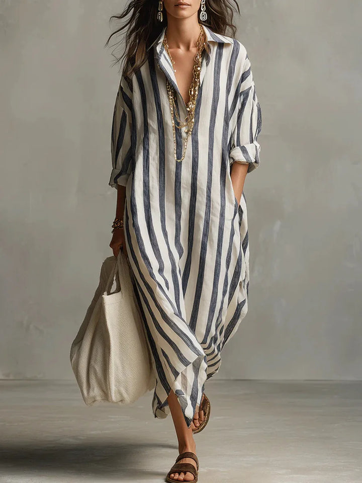 Women's Amaris striped long shirt dress, casual summer style for a relaxed look.