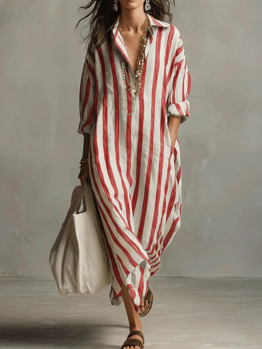 Versatile women's Amaris striped long shirt dress, ideal as a casual day or relaxed summer dress.