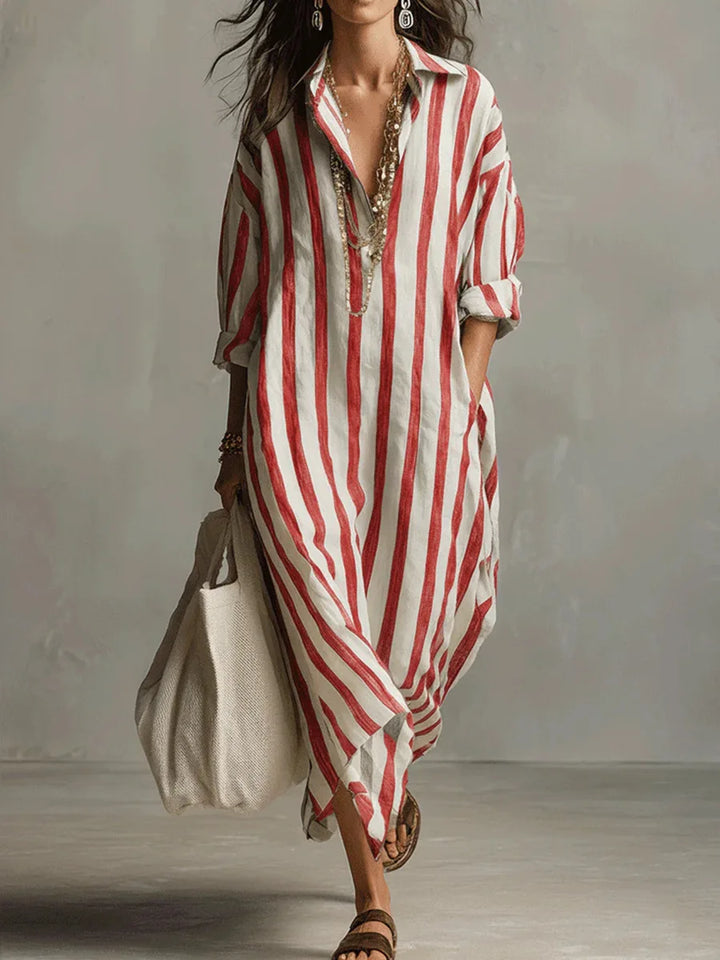 Versatile women's Amaris striped long shirt dress, ideal as a casual day or relaxed summer dress.