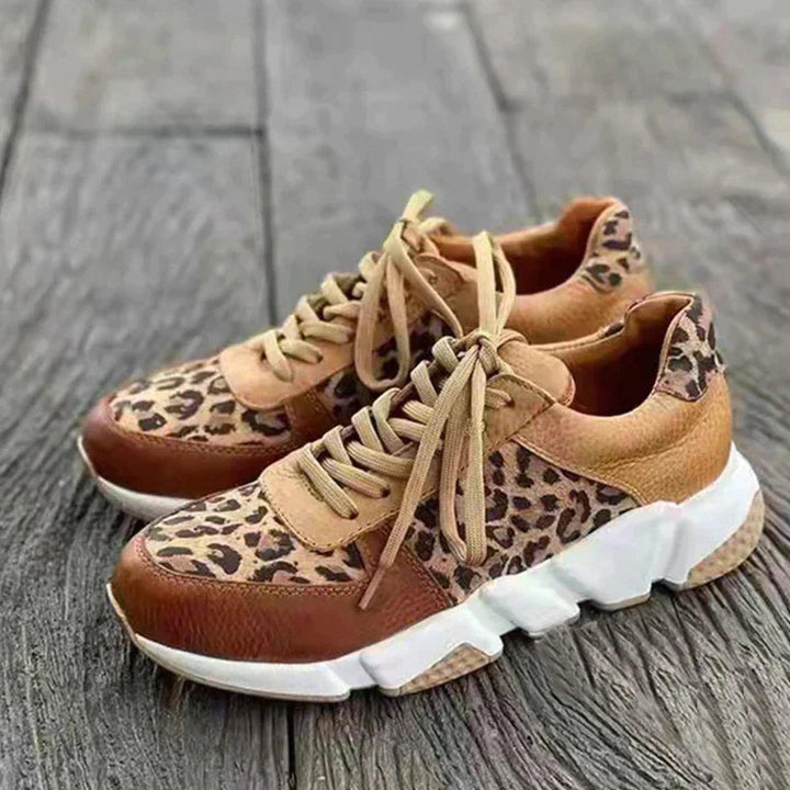 Women's animal print lace-up streetwear sneakers, comfortable athletic fashion shoes for casual wear