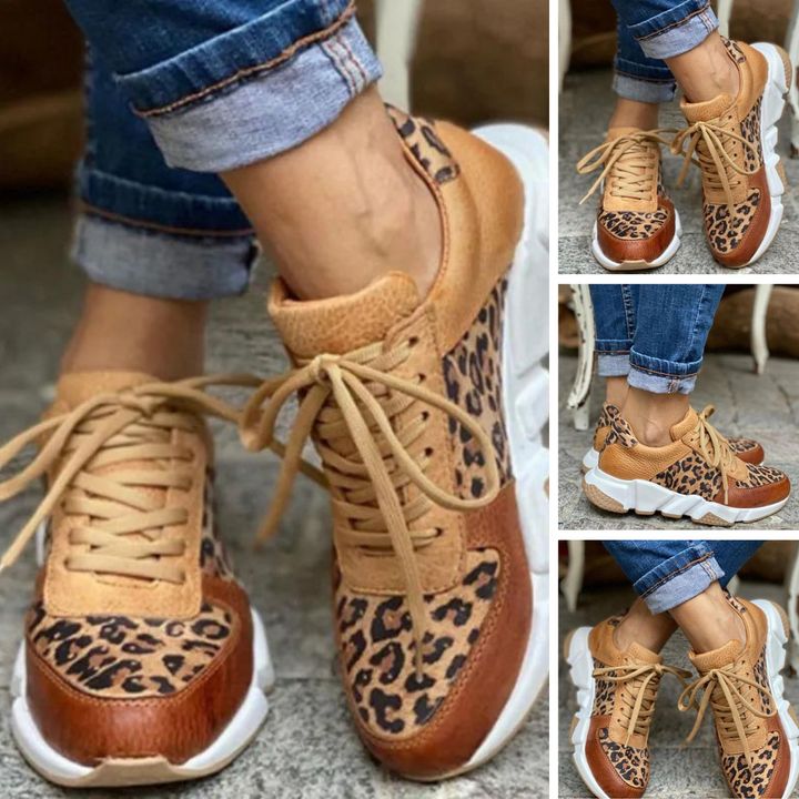 Fashionable women's casual animal print sneakers with lace-up design, ideal for street style