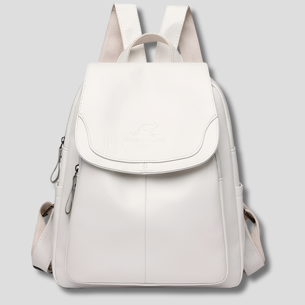 Women's anti-theft embossed leather backpack. Secure, stylish daypack for everyday use.
