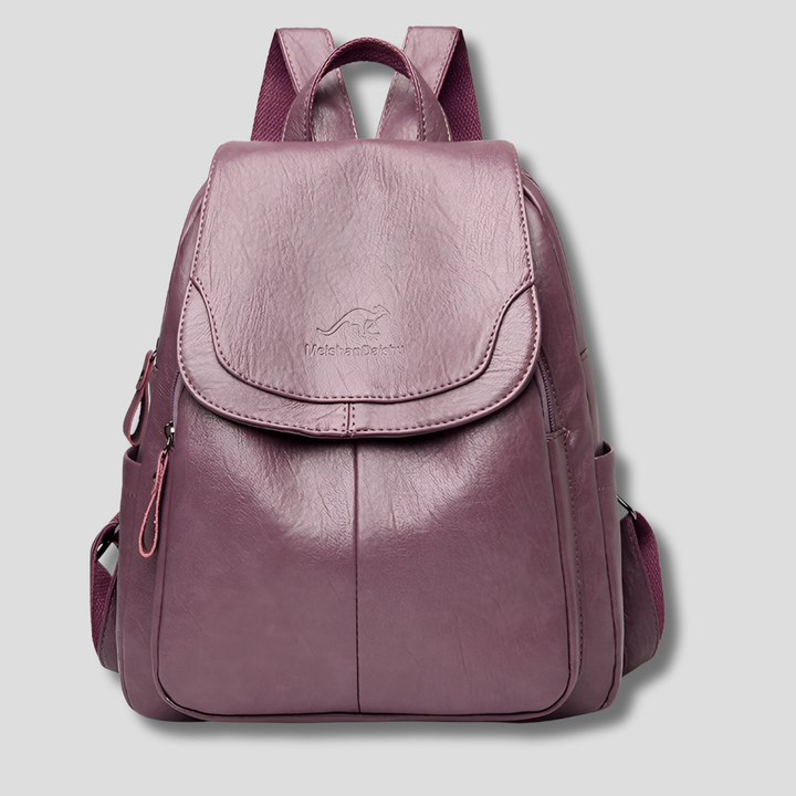 Sophisticated anti-theft embossed leather backpack for women, combining style with security.