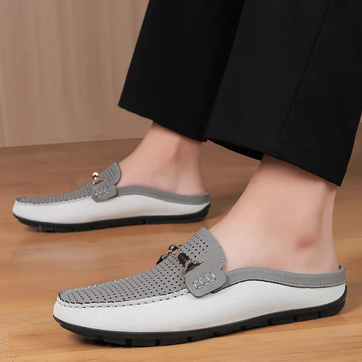 Versatile women's backless tan leather mules, suitable for various spring/summer casual outfits