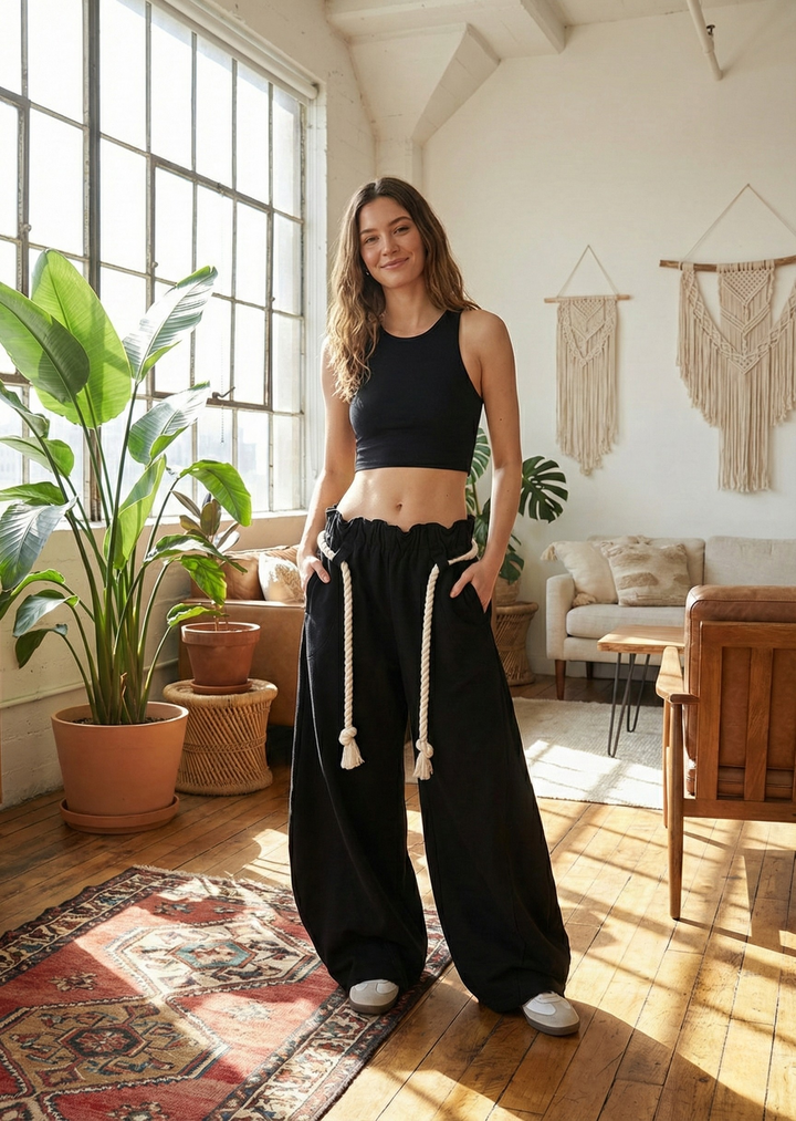 Women's baggy barrel leg sweatpants with elastic waist for ultimate comfort & relaxed fit.