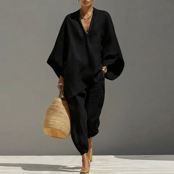 Casual women's batwing sleeve matching set, a versatile and comfortable outfit for everyday wear.