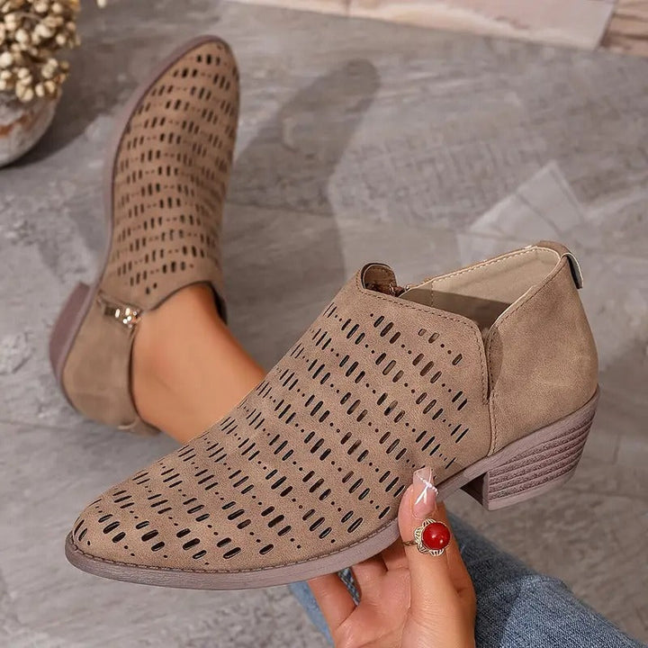 Pink cutout ankle boots for women, a comfortable and fashionable choice for spring and summer casual outfits
