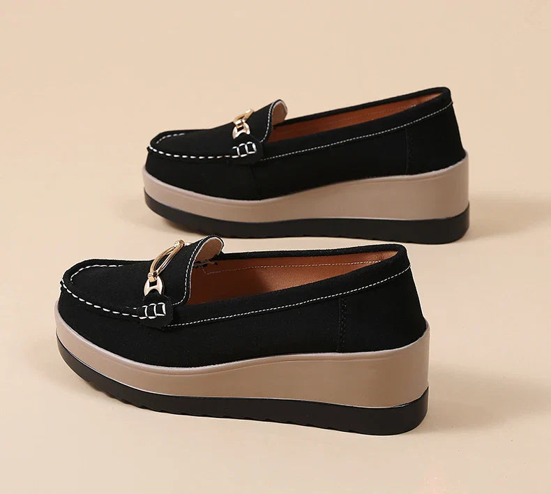Women's brown comfort loafers with a subtle platform, a fashionable and practical choice