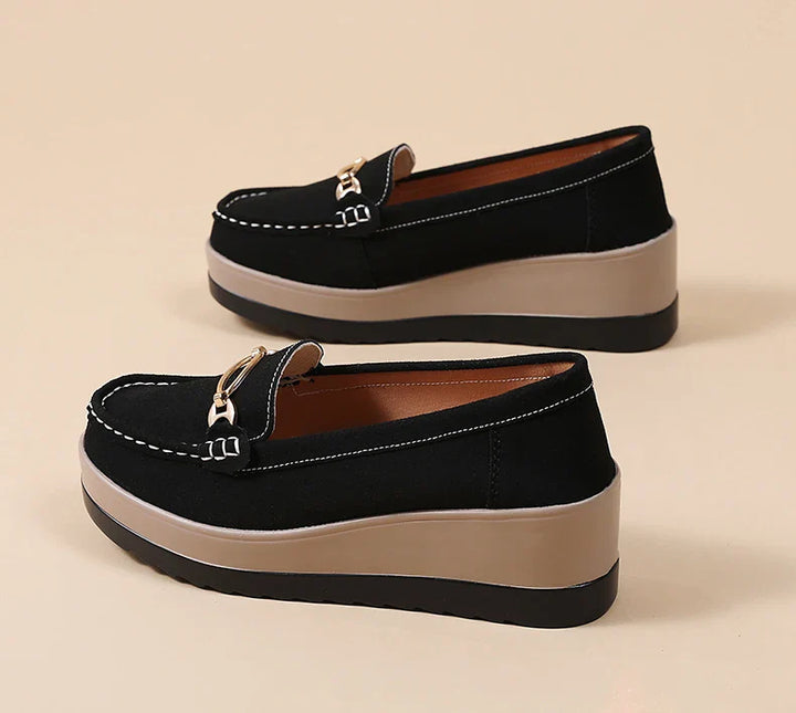 Women's brown comfort loafers with a subtle platform, a fashionable and practical choice