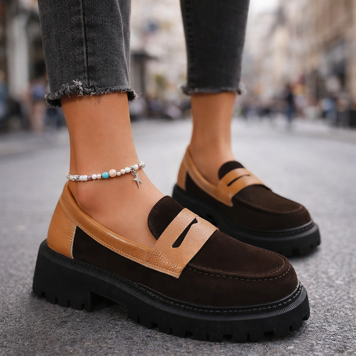 Stylish brown platform loafers for women, comfort footwear with orthopedic support