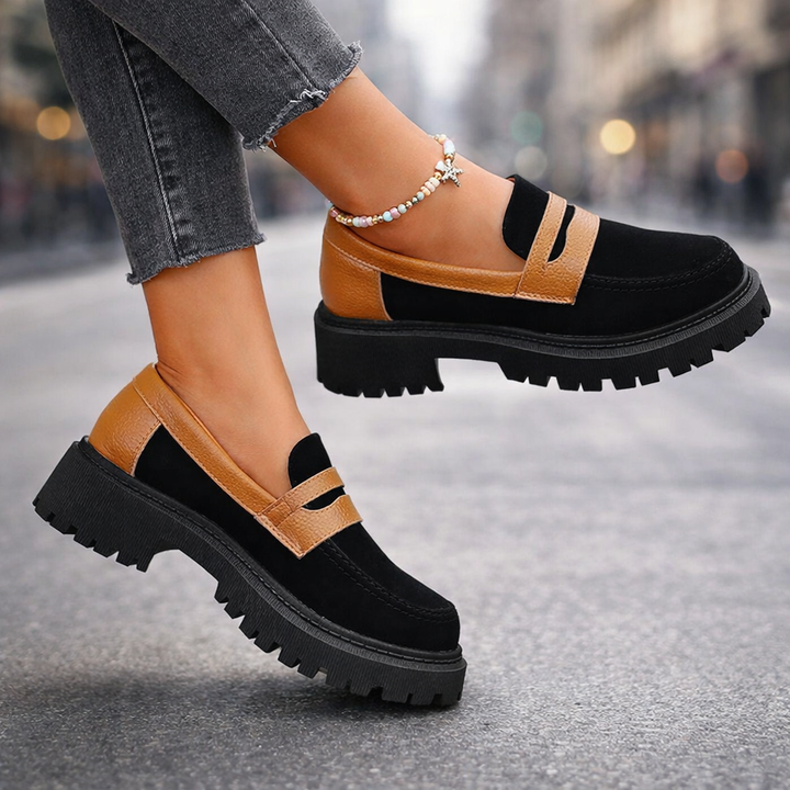 Navy blue women's comfort platform loafers, slip-on design for casual wear